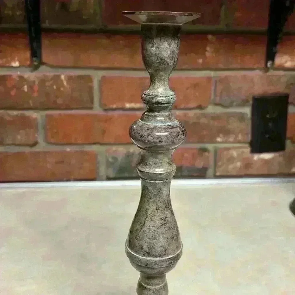 1970's Brass Candlesticks W/Verdigris Style Patina by Made In India By Gratco